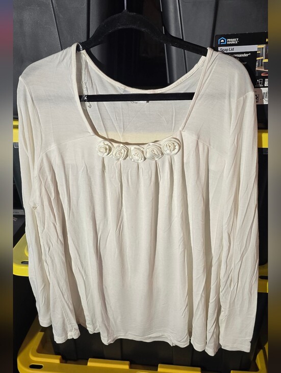 Fashion Bug Tops - Fashion Bug Off White Long Sleeve Top with Rosette Trim